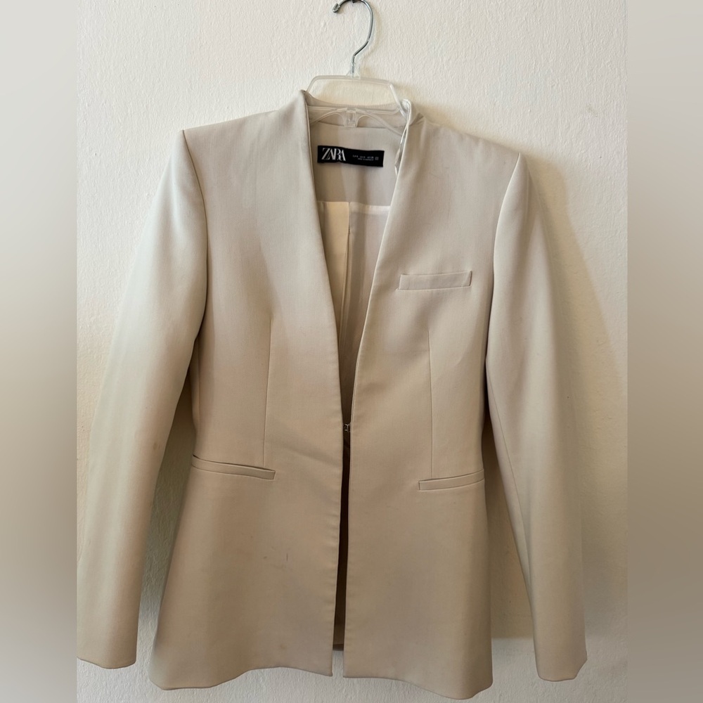 Zara Cream Single-Breasted Men's Blazer